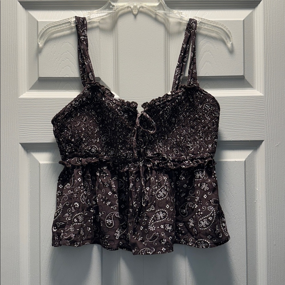American Eagle Outfitters Dark Brown Smocked Top